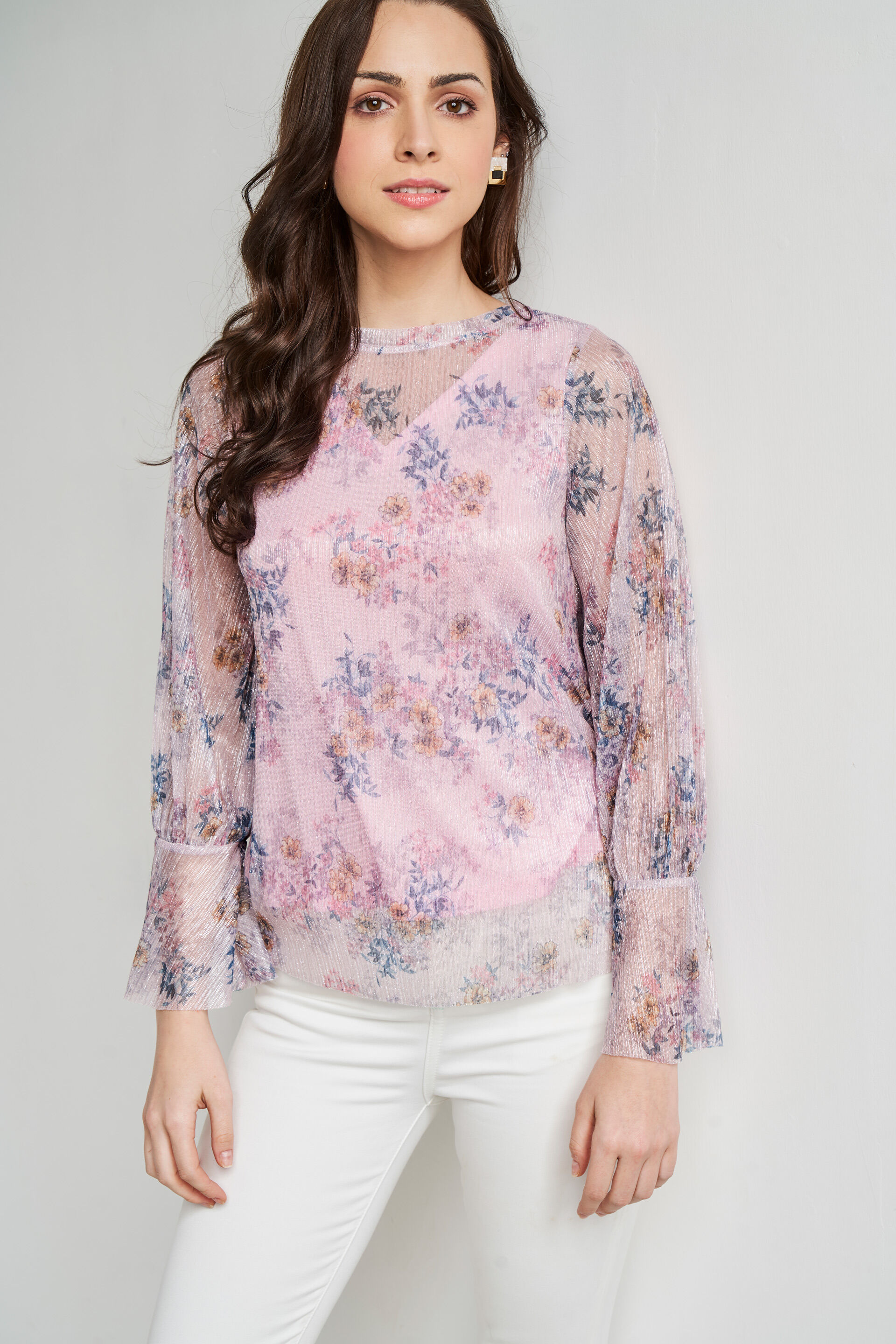 Purple Floral Flared Top, Purple, image 2